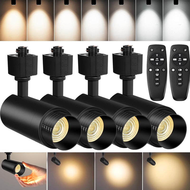 CoziTech 【2025 Upgraded】10-Color Zoomable 25W LED Track Lighting Heads H Type Track Light Heads Remote Control Dimmable Bright Ceiling Spotlight, 2700K/3000K/4000K/5000K/6500K, 15°-60° 2200lm Black 4 Pack - Image 1